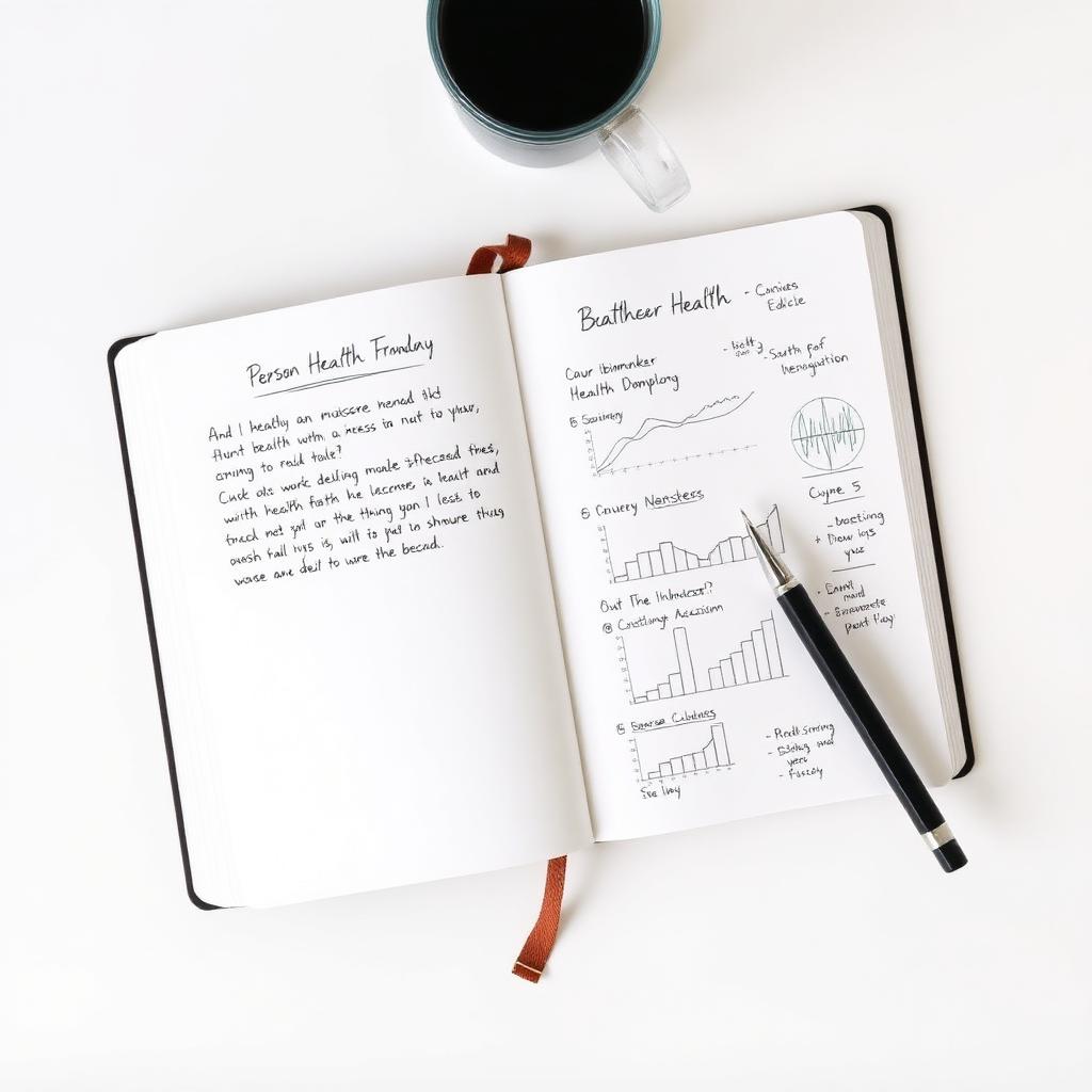 An open notebook with a personalized health plan and biomarker sketches